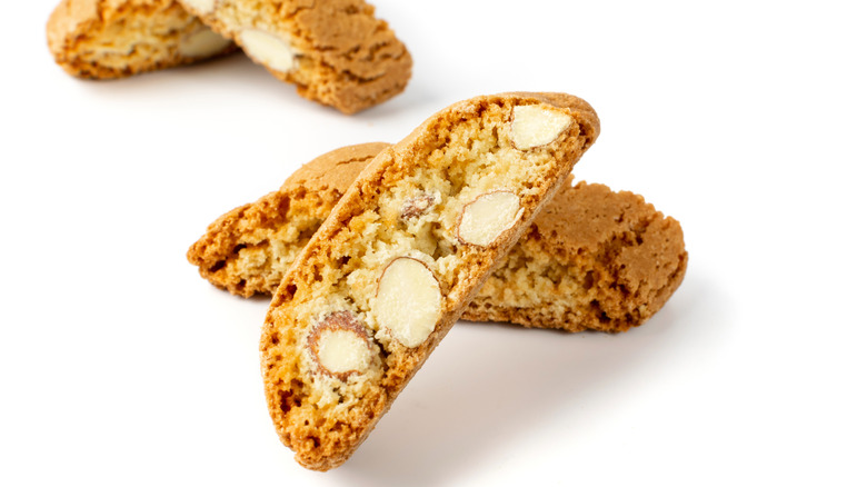 Two biscotti di Prato on a white isolated background