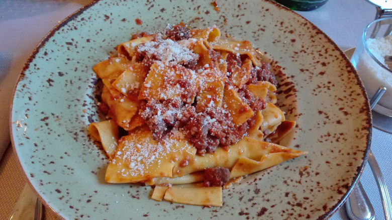 Pappardelle al cinghiale at a Italian restaurant
