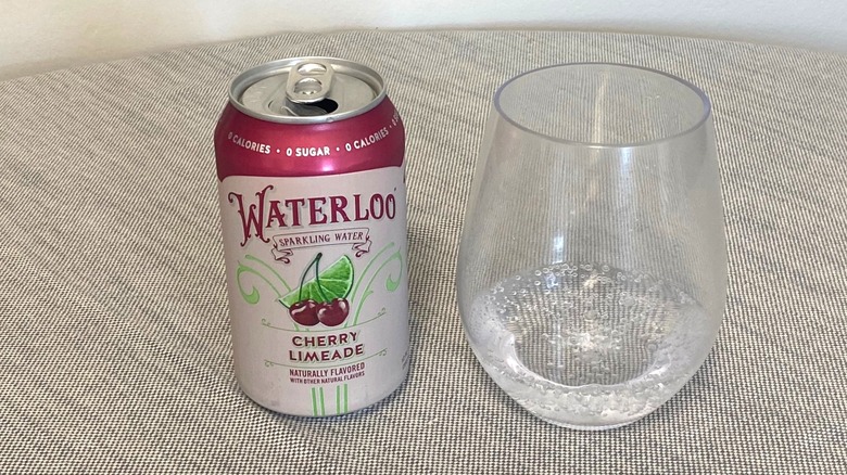 Waterloo Cherry Limeade on a table beside a glass
