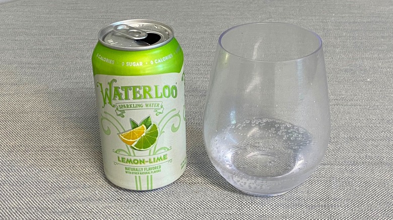 Lemon-Lime Waterloo flavor in a can next to a glass