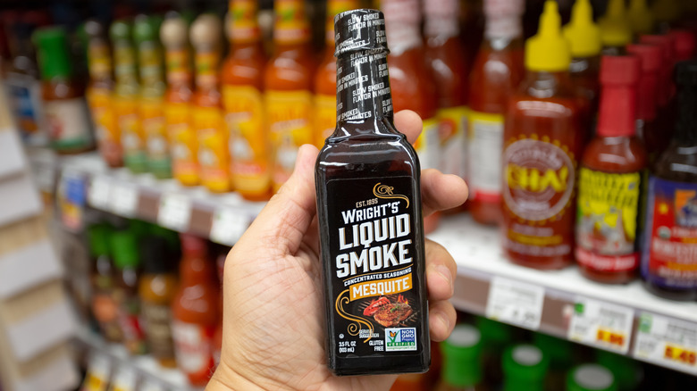 Bottle of liquid smoke in a grocery store