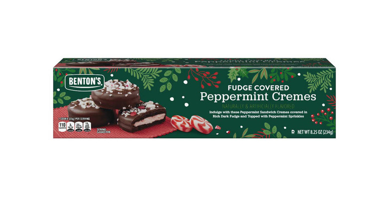 A box of chocolate peppermint creme sandwich cookies