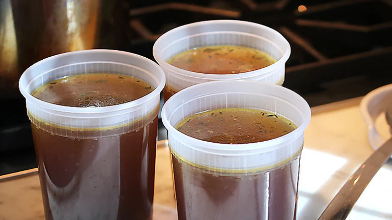 Plastic containers filled with stock