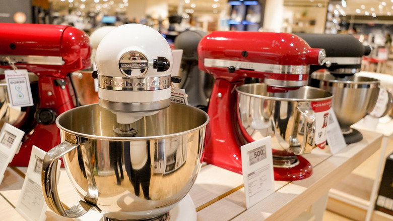 Line of KitchenAid stand mixers