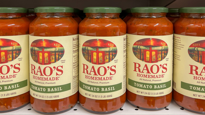 A line of Rao's tomato sauce jars