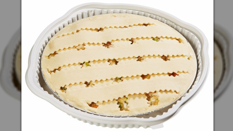 Chicken pot pie on a white background