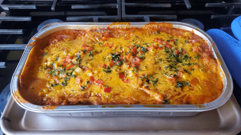 Cooking enchilada bake in an oven