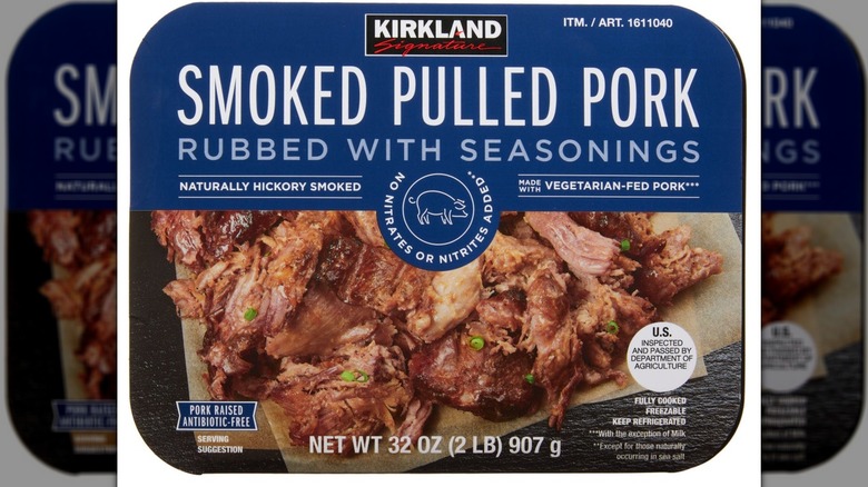 Smoked pulled pork package on white background
