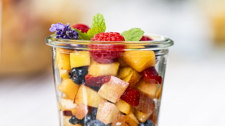 Fresh fruit salad in a glass
