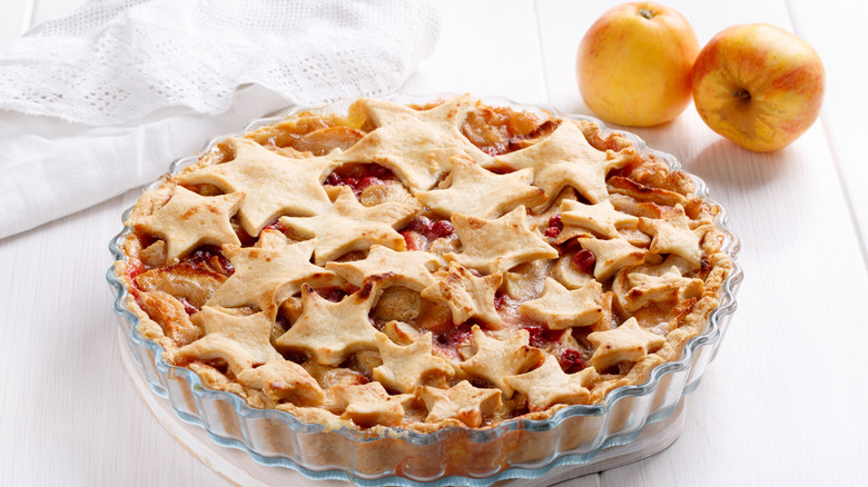 Homemade pie with cranberries and apples