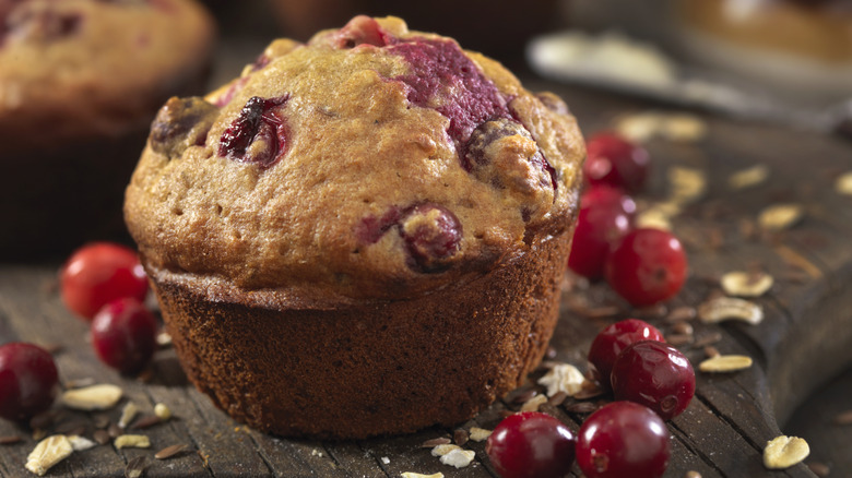 Cranberry and oat muffins on a plate