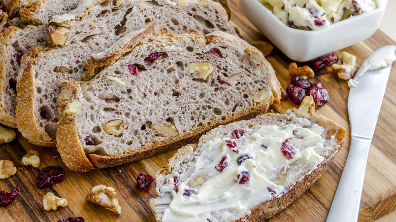 Cranberry butter on walnut bread