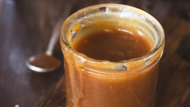 Caramel sauce in a jar