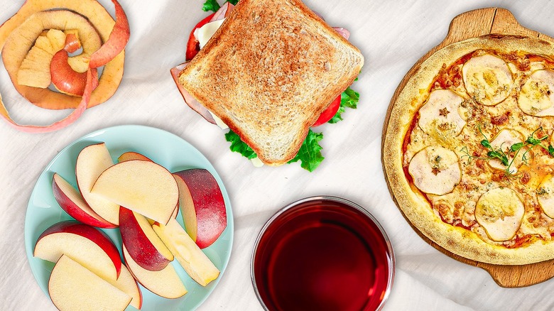 Uses for apples on a white cloth