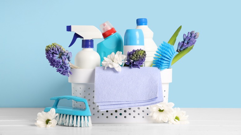 array of cleaning supplies