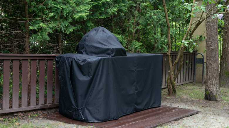 covered grill in backyard