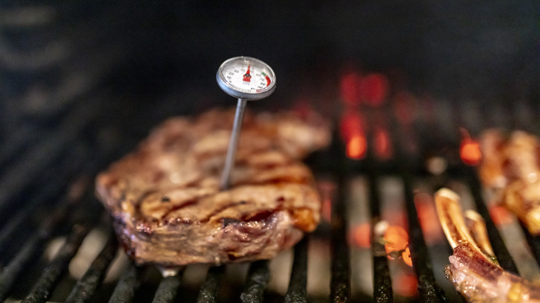 pork steak with thermometer
