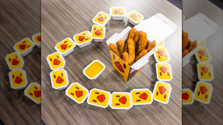 Burger King Chicken Fry Sauce in a heart shape on a desk