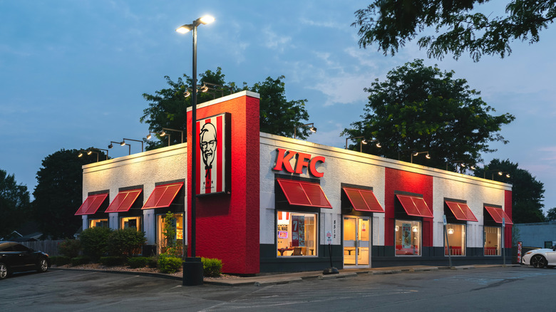 A KFC restaurant at night