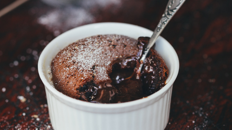 chocolate souffle in small ramekin