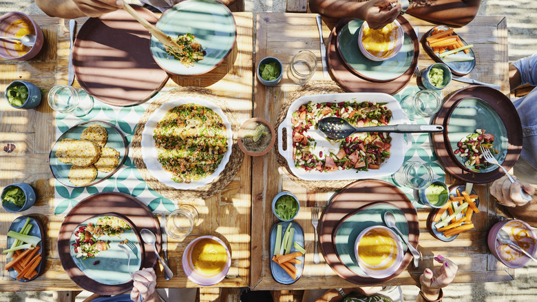 summer food on table with shadows
