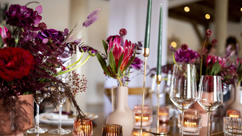 beautiful table with candles and flowers