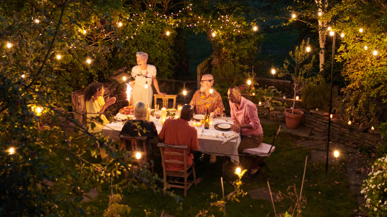 fairy lights in backyard
