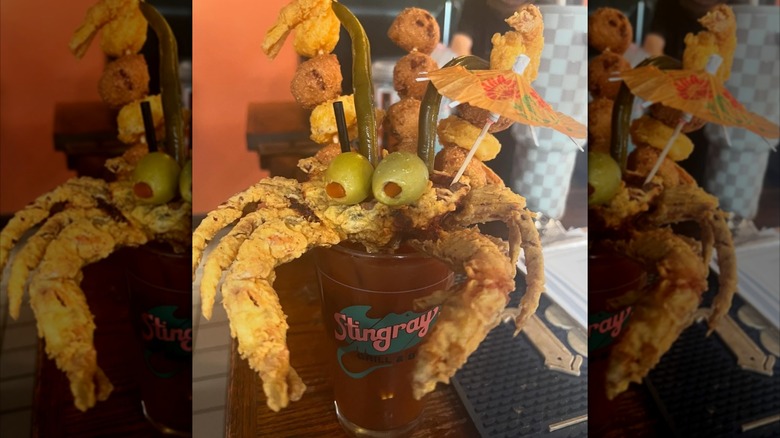 The Crabby Mary at Stingray's Grill and Bar topped with deep fried crabs legs