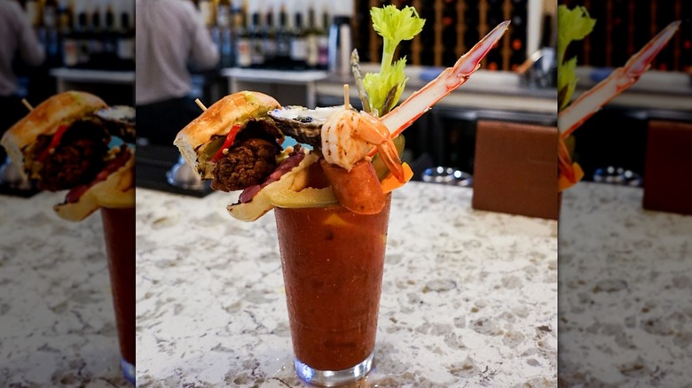 The S&I Mega Mary at Salt and Iron topped with sliders and seafood