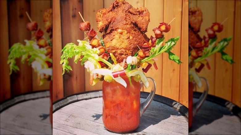 The Bloody Beast Bloody Mary topped with a fried chicken at Sobelman's Pub & Grill