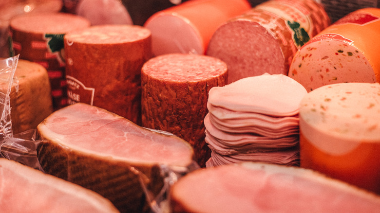 Stacks of cold-cut deli meats