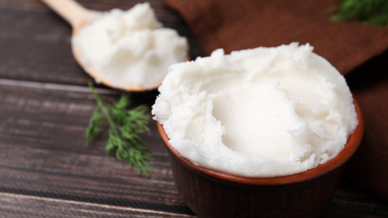 Bowl and spoon of lard