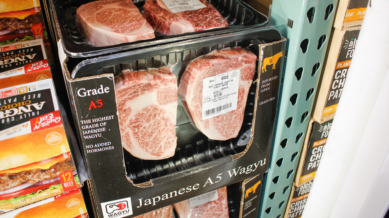 Packages of Japanese A5 wagyu steak