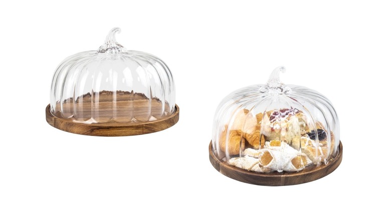 two pumpkin-shaped glass domes