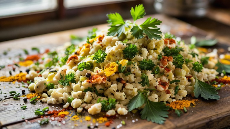 cauliflower rice with fresh herbs