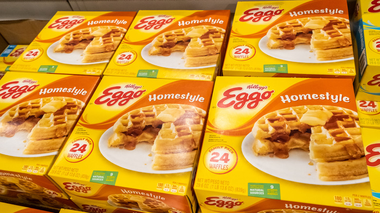 Boxes of Eggo waffles at the grocery store