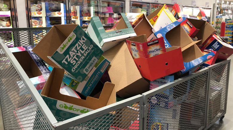 A bin full of empty cardboard boxes from Costco products