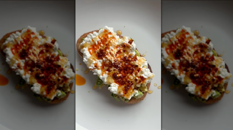 Cottage cheese chili crunch oil on toast