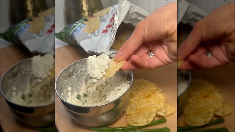 Bowl of cottage cheese and green onion dip