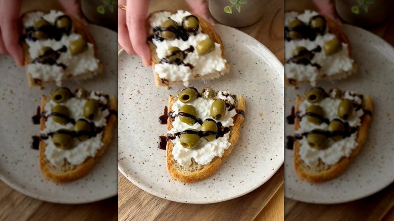 Olives on cottage cheese toast