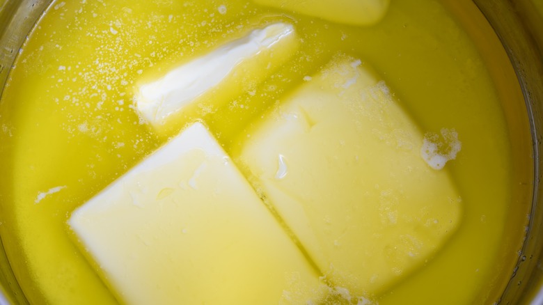Melted butter in a skillet