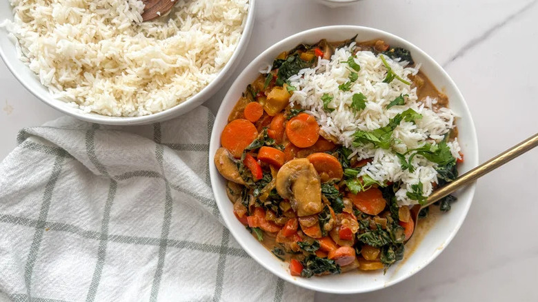 a bowl of One-Pot Vegetable Red Curry with rice