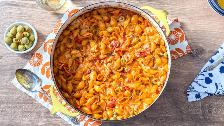 A Spanish-inspired tuna casserole in its cooking dish