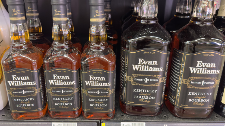 Bottles of Evan Willians on a retail store shelf