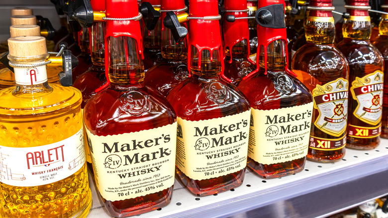 Bottles of Maker's Mark Whiskey on a retail store shelf