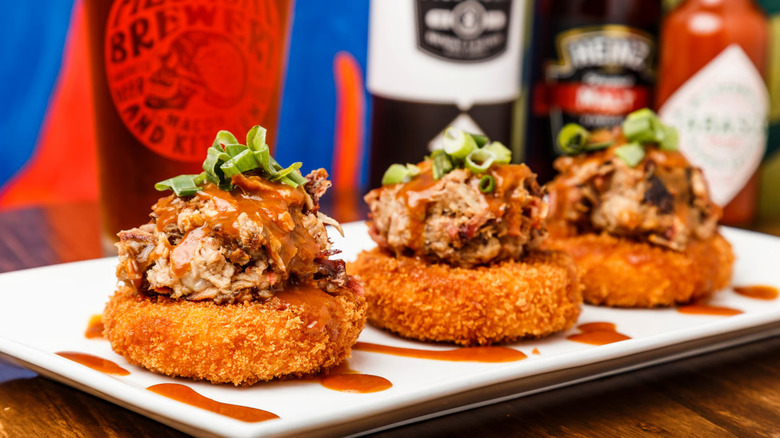 Grit fritters from Piedmont Brewery piled high with pulled pork