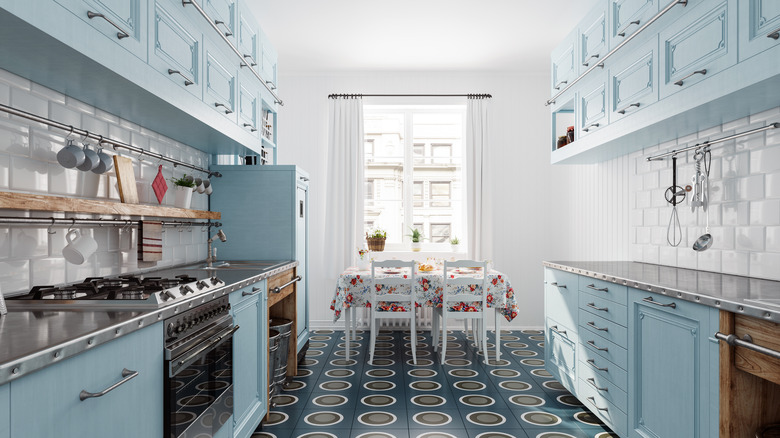 Kitchen with blue cabinets