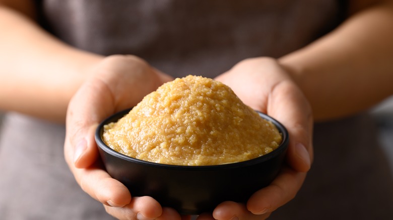 Miso paste in hands