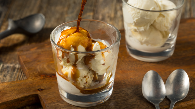 Affogato in a cup with coffee and gelato