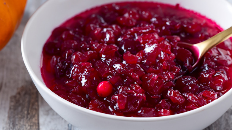 Bowl of fresh cranberry sauce